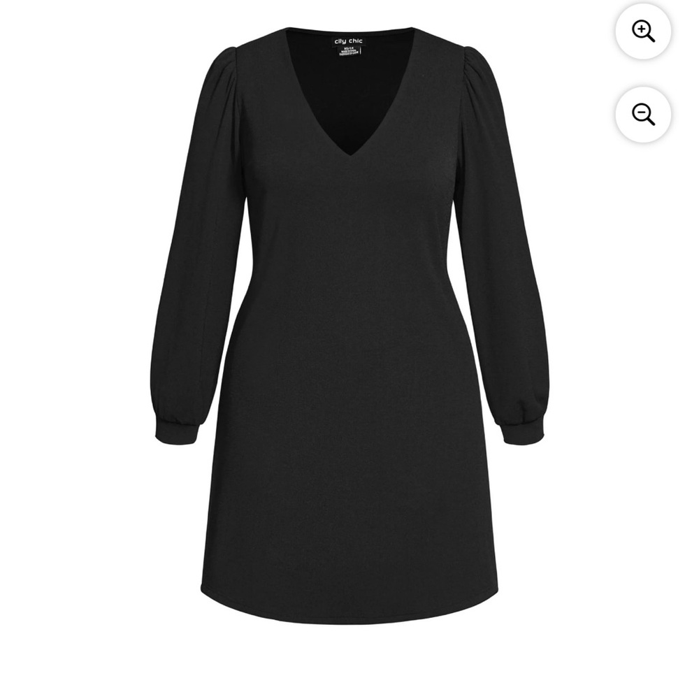 City Chic Quiero Black Puff Sleeve Shift Dress Size XL / 22 Long Sleeve V-Neck